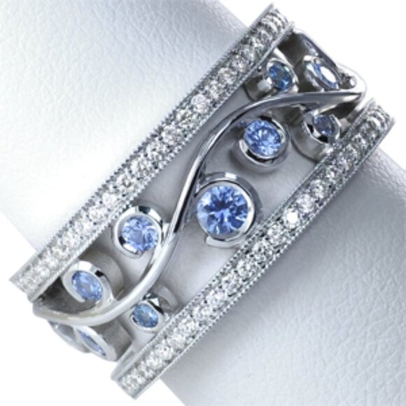💝 Eternity Dainty Sea Blue Gems Twisted Vines Trendy Rings for Women, PD542 - Picture 6 of 7